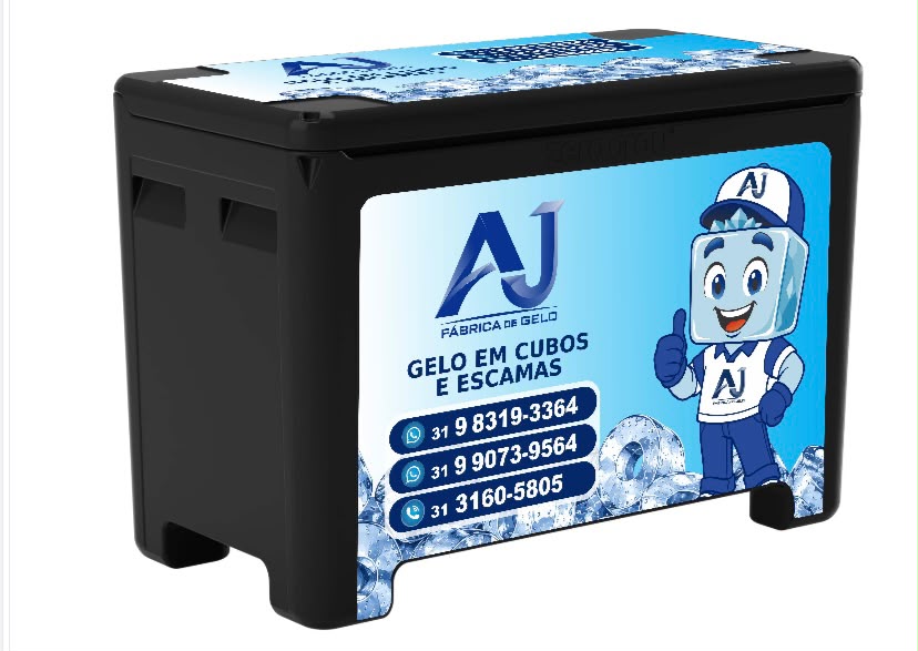 Caixa térmica 360 litros personalizada da AJ Fábrica de Gelo
