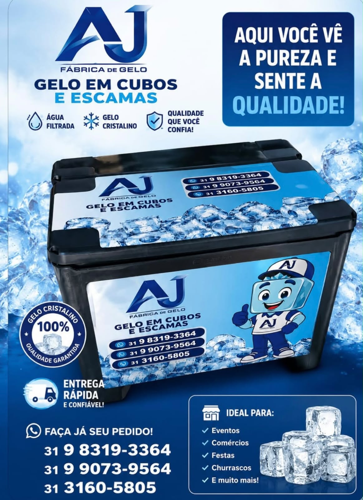Material oficial AJ com gelo em cubos e escamas